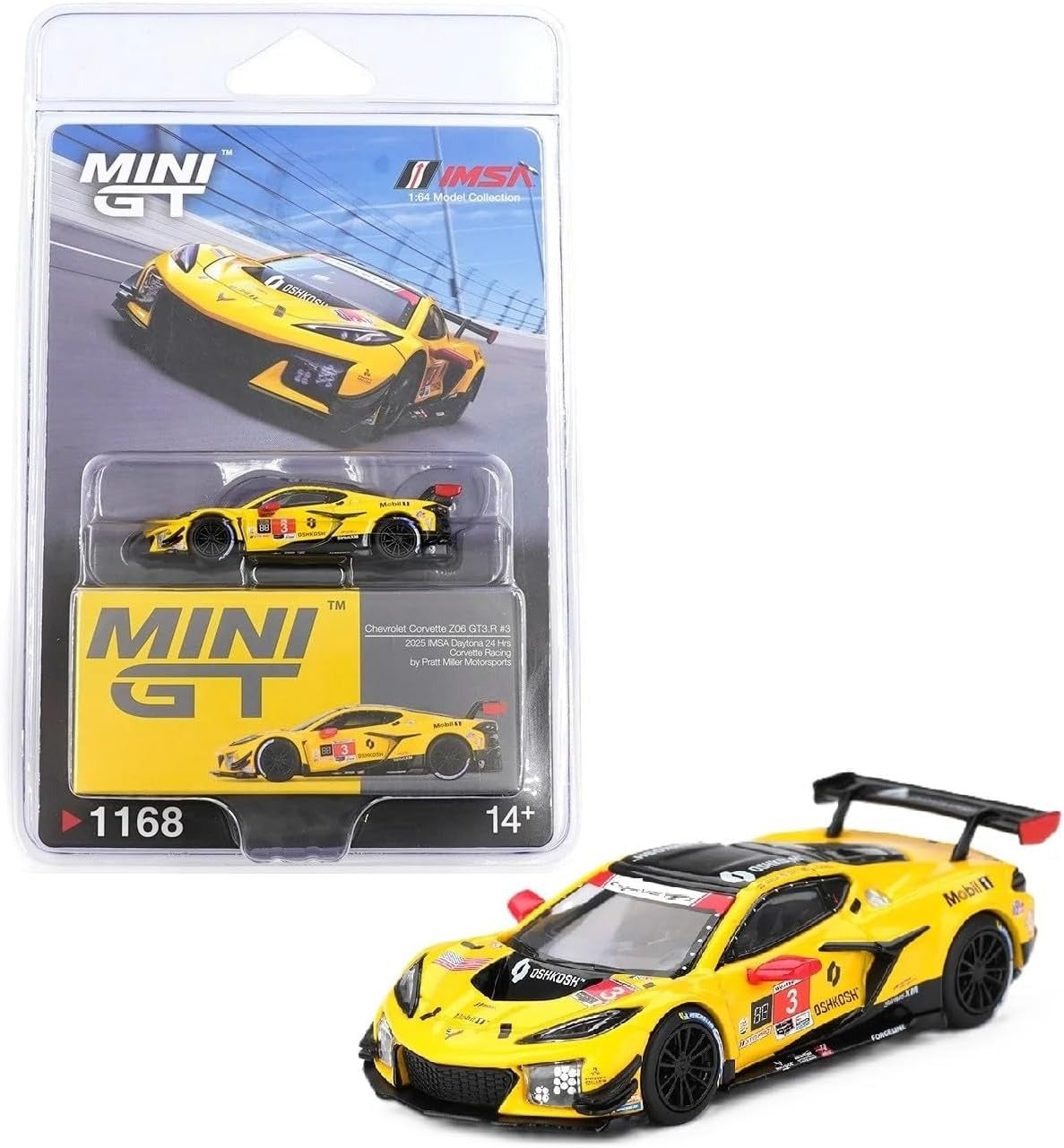 Mini GT IMSA Chevrolet Corvette Z06 GT3.R #3 2025 IMSA Daytona 24 Hours Pratt Miller Motorsports 1:64 1168 Diecast Model Car