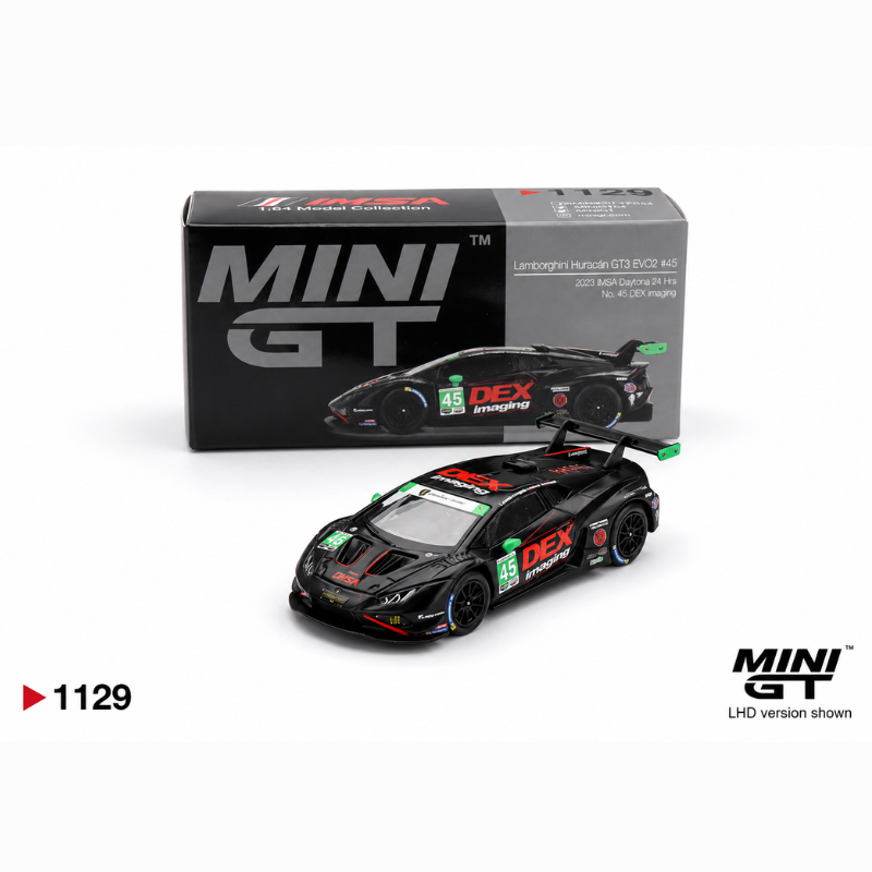 Mini GT Lamborghini Huracán GT3 EVO2 #45 DEX Imaging 2023 IMSA Daytona 24 Hours 1:64 Scale Diecast Model Car