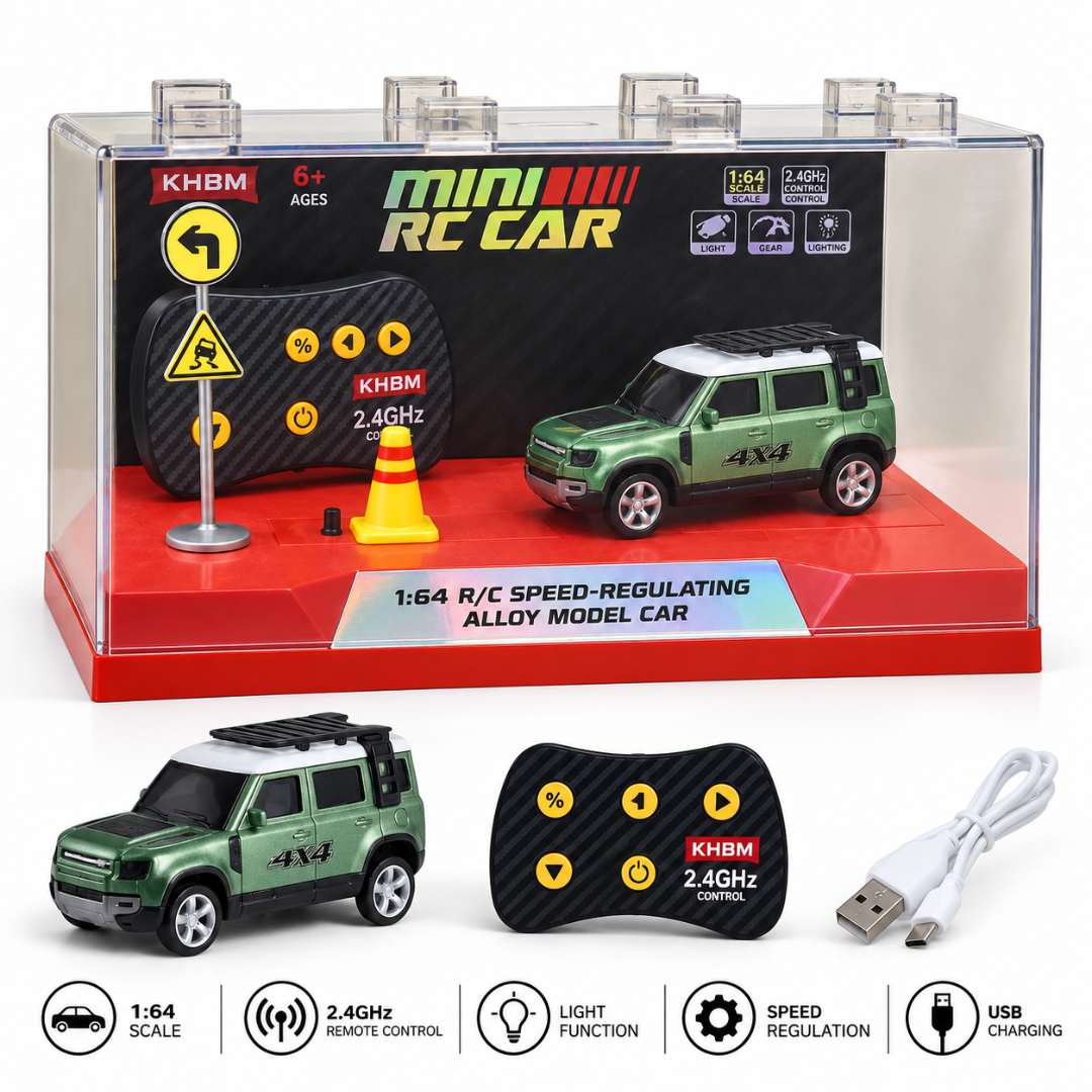 Mini RC Off-Road SUV Alloy Model Car 1:64 with 2.4GHz Remote & Acrylic Display Box – Green