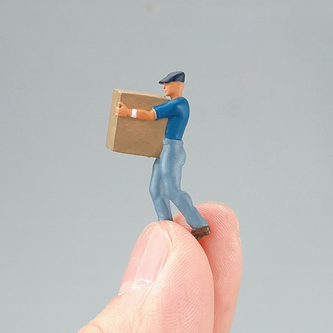 Miniature Delivery Man Carrying Box โ 2.6 cm Diorama Figure โ Diecast Diorama Accessory
