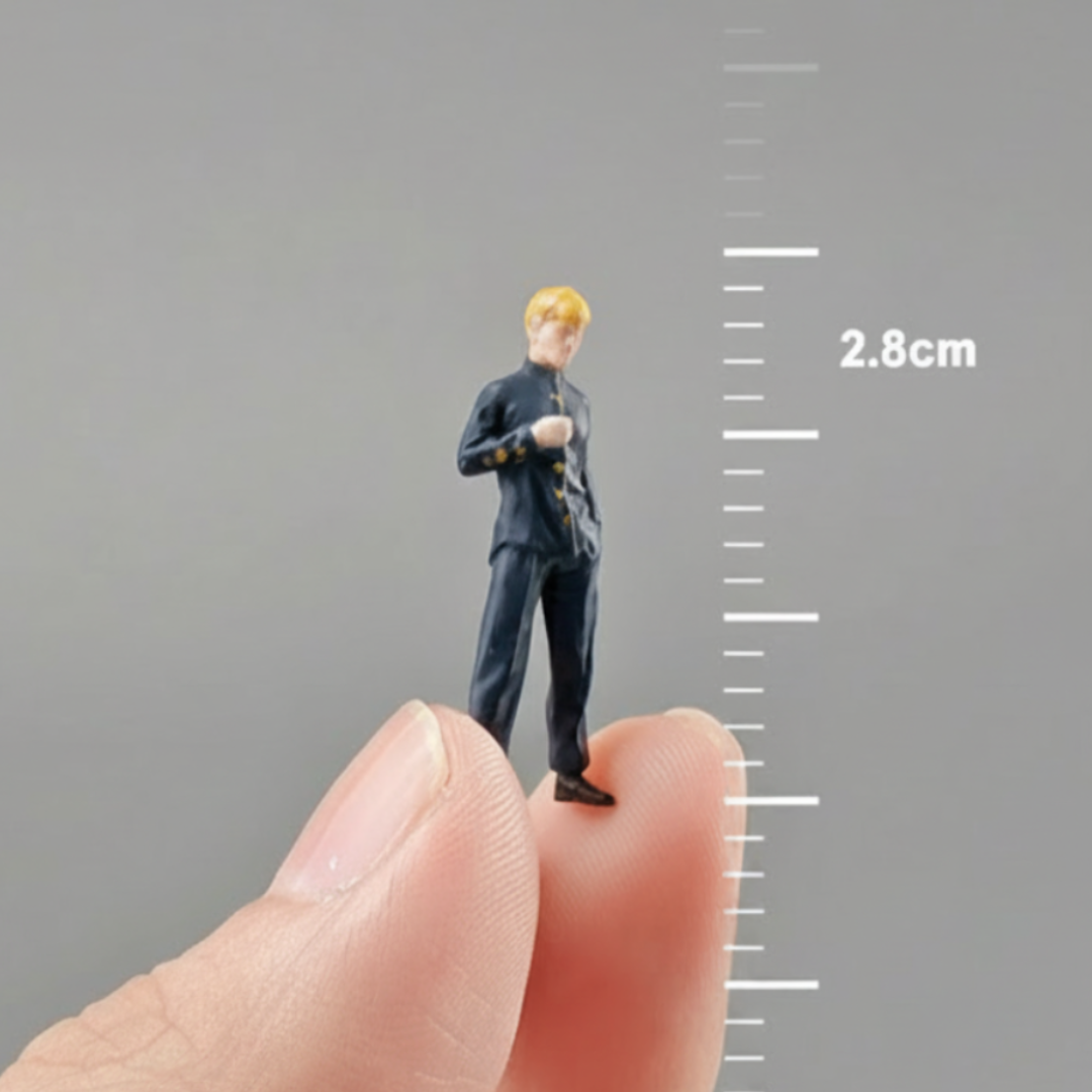 Miniature Male Figure 1:64 Scale 2.8cm – Blue Outfit Collectible Figure for Diorama, Model Cars & Miniature Scenes