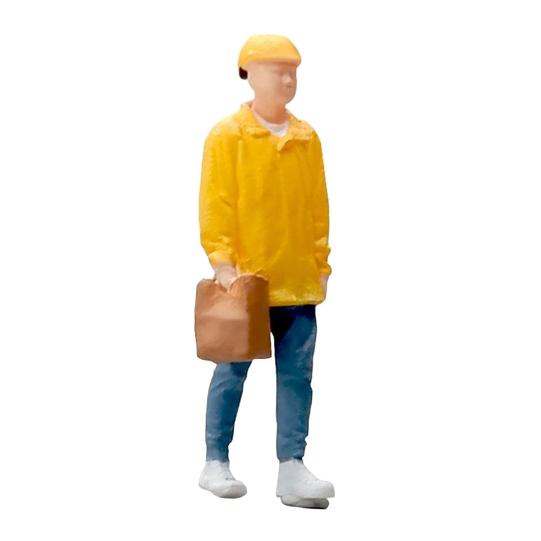 Miniature Yellow Raincoat Men Figure 1:64 Scale 2.6cm – Diecast Diorama Accessory