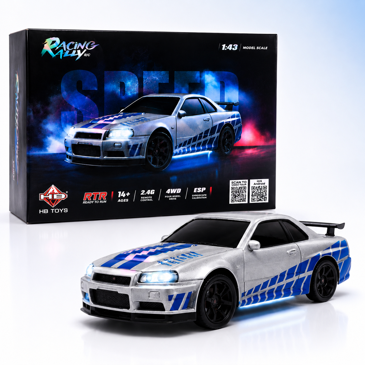 Nissan Skyline GT-R R34 RC Drift Car – 1:43 Scale Remote Control Racing Car with 2.4GHz Controller