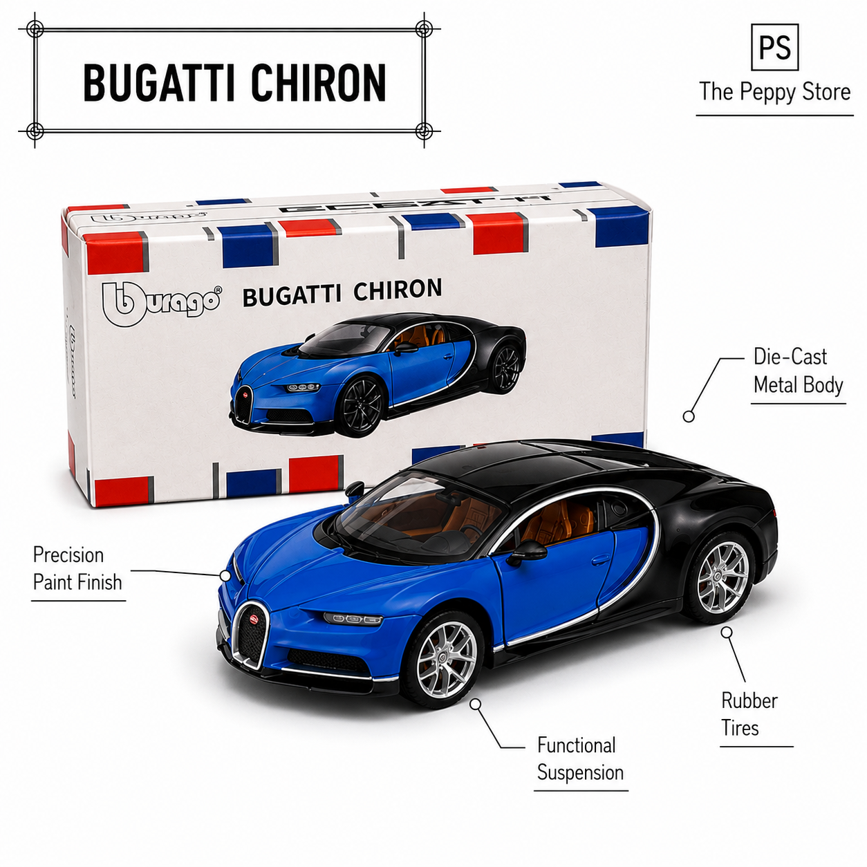 Official Bburago Bugatti Chiron - 1 : 64 Diecast Scale Model
