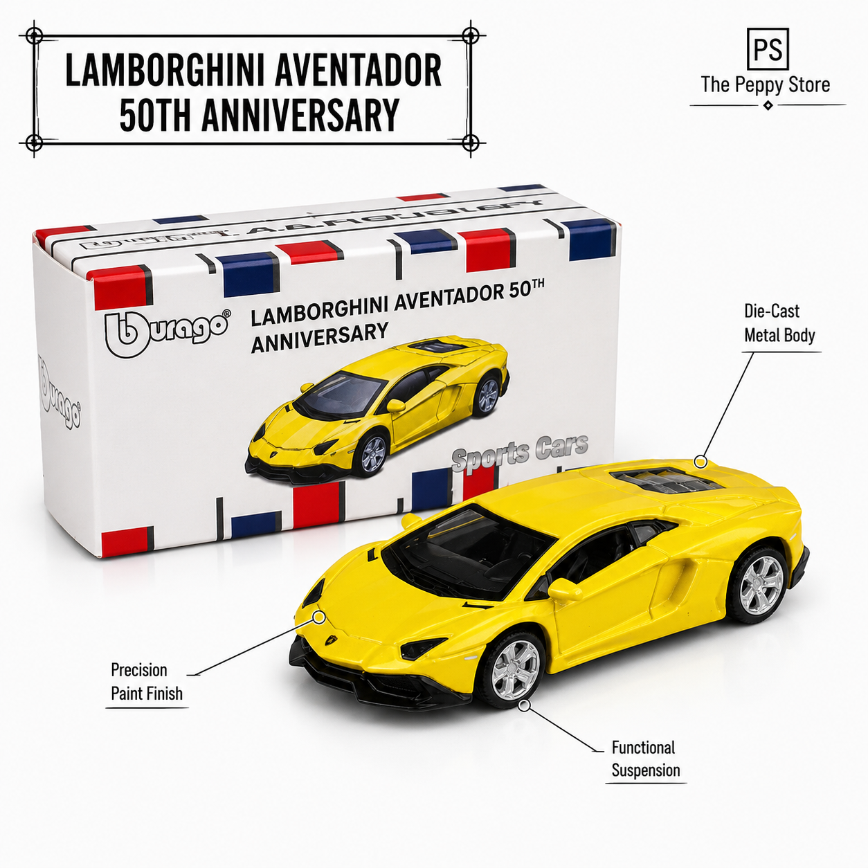 Official Bburago Lamborghini Aventador 50th Anniversary - 1 : 64 Diecast Scale Model