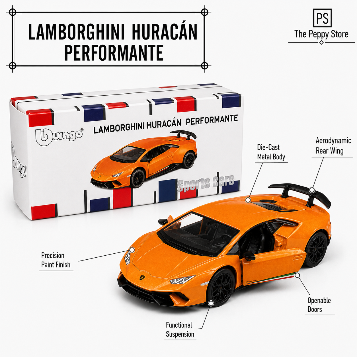 Official Bburago Lamborghini Huracan Performante orange - 1 : 64 Diecast Scale Model