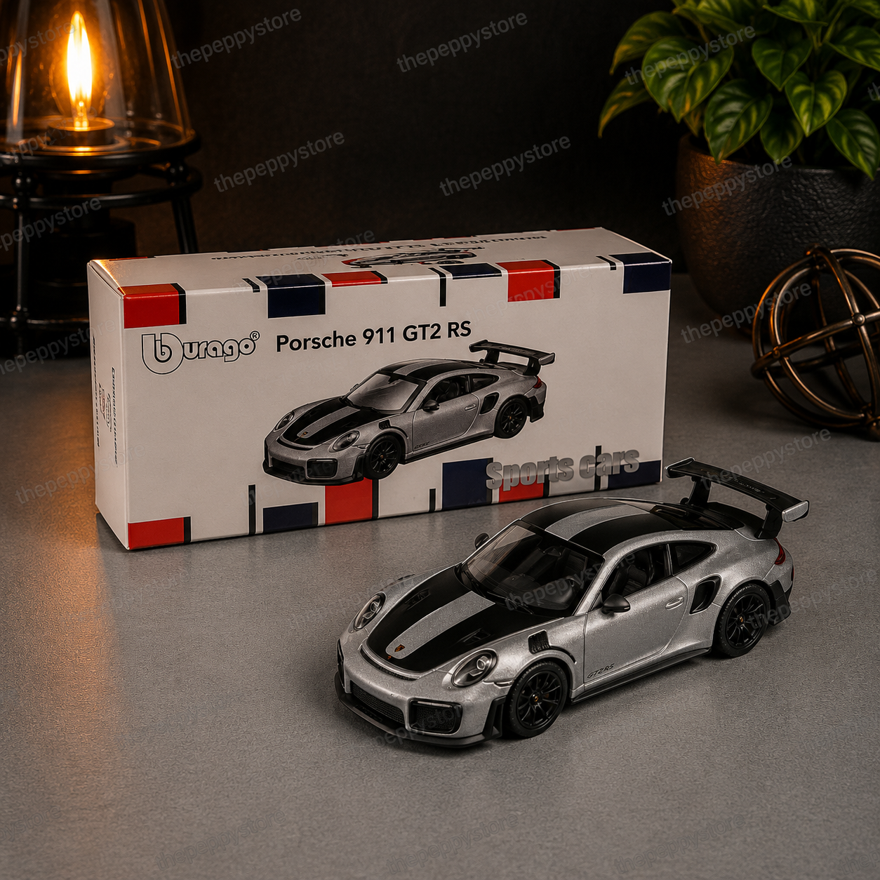 Official Bburago Porsche 911 GT2 RS Grey - 1 : 64 Diecast Scale Model