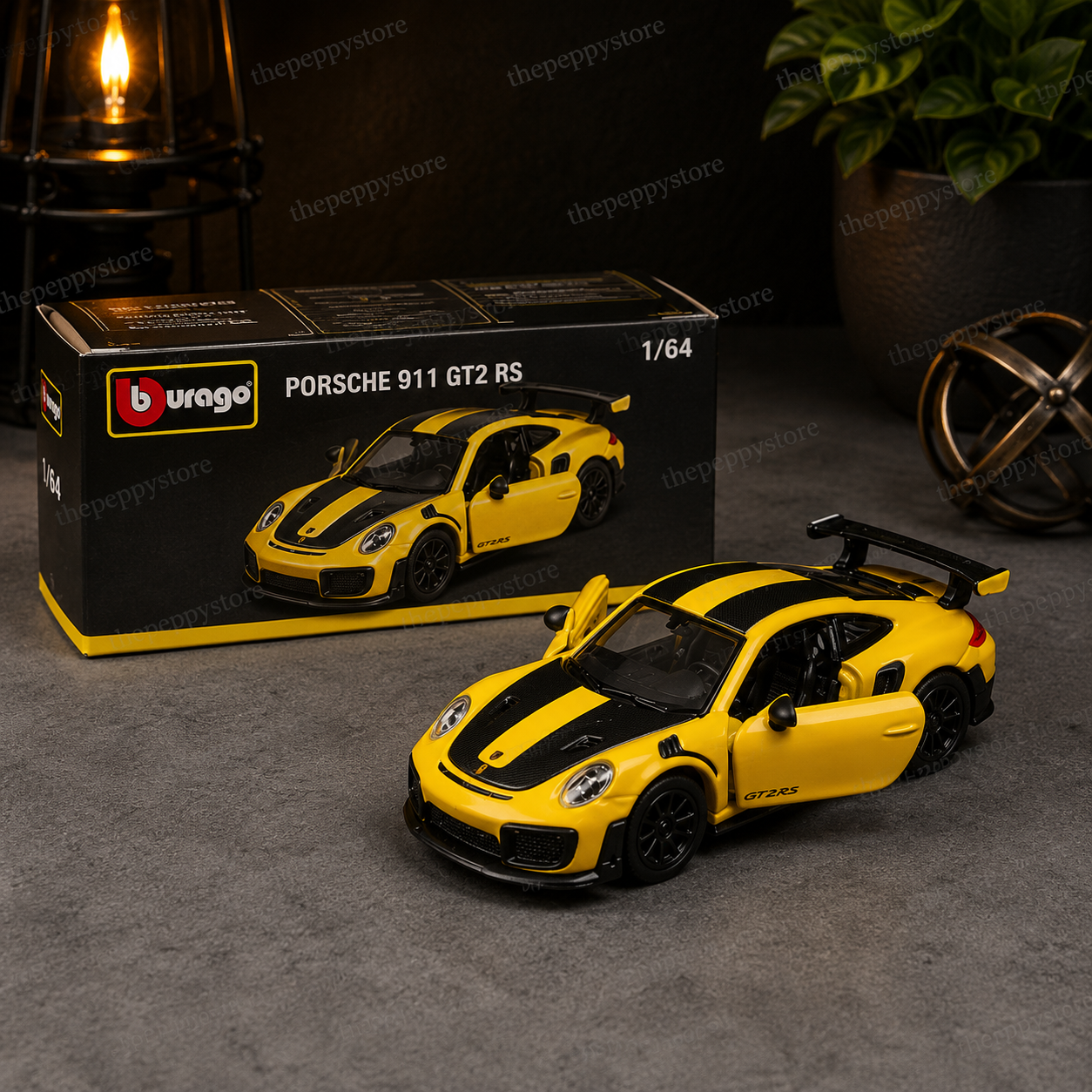Official Bburago Porsche 911 GT2 RS Yellow - 1 : 64 Diecast Scale Model