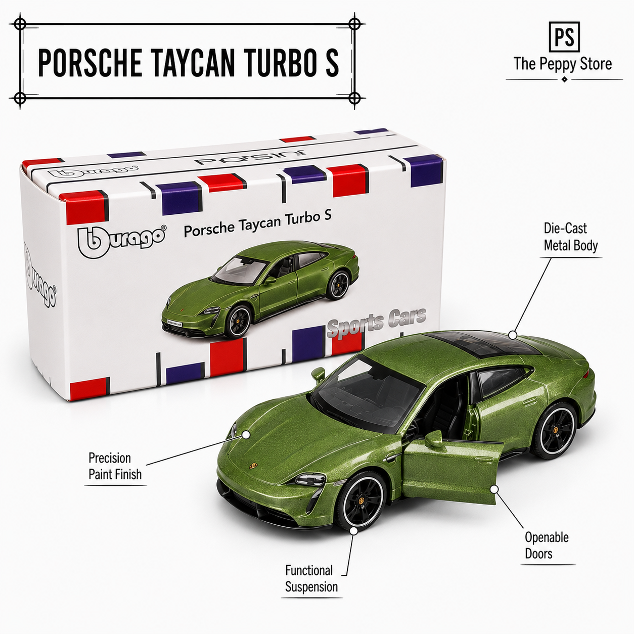 Official Bburago Porsche Taycan Turbo S - 1 : 64 Diecast Scale Model