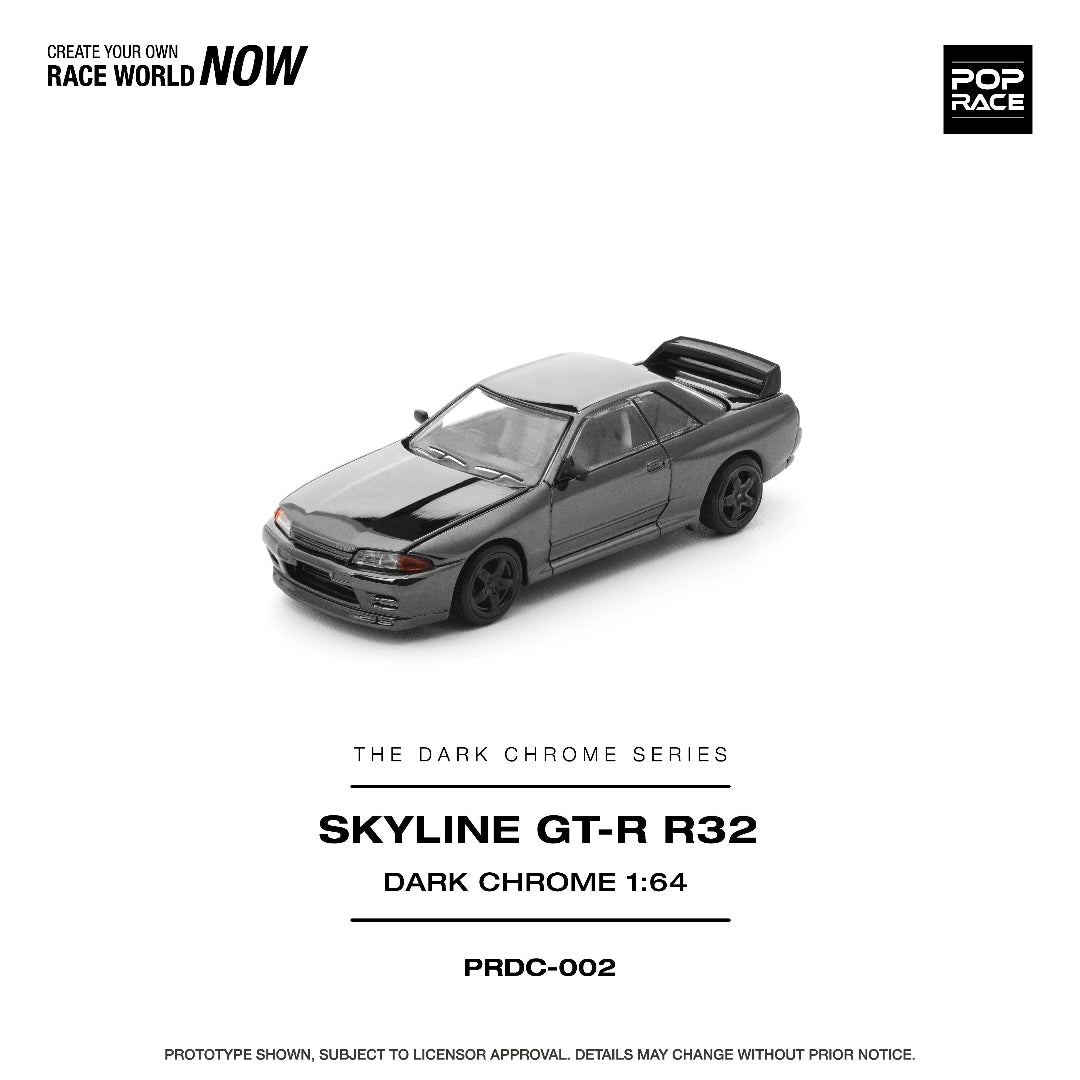 POP RACE Nissan Skyline GT-R R32 Dark Chrome Series PRDC-002 1:64 Diecast Model Car