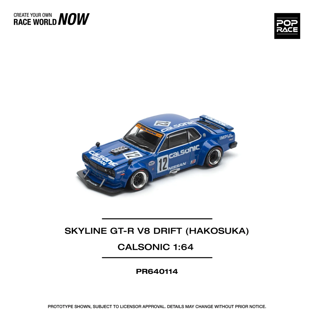 POP RACE Skyline GT-R V8 Drift Hakosuka Calsonic PR640114 1:64 Diecast Model