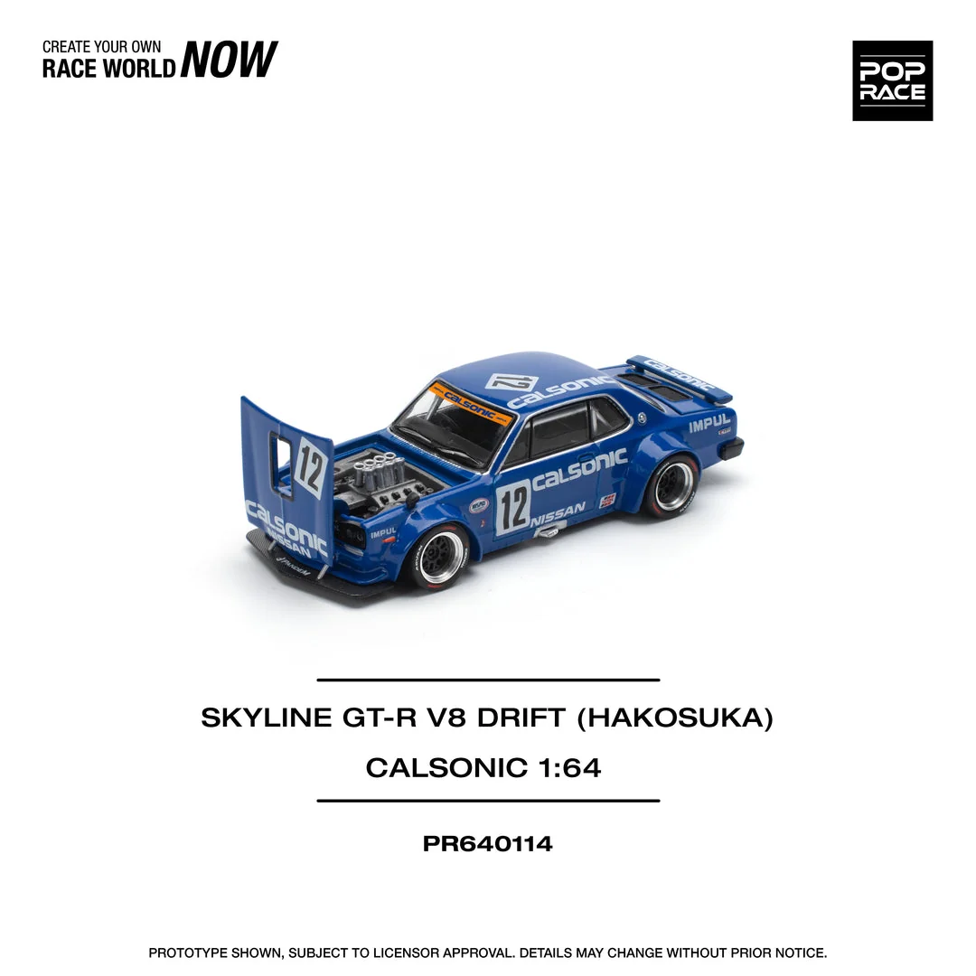 POP RACE Skyline GT-R V8 Drift Hakosuka Calsonic PR640114 1:64 Diecast Model