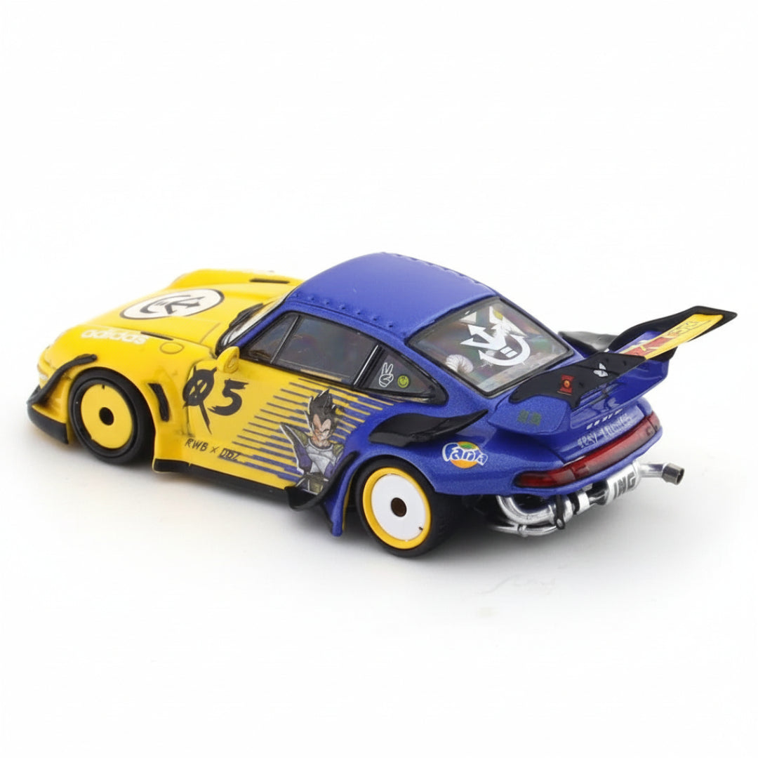 Porsche RWB 993 Street Warrior Ghost Player Yellow & Blue 1:64 Diecast Model Car