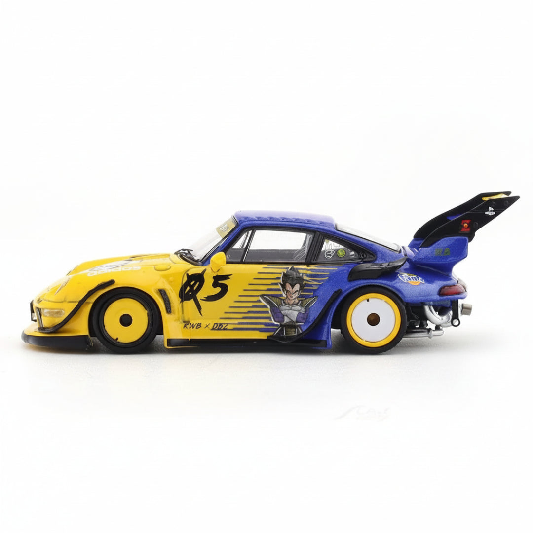 Porsche RWB 993 Street Warrior Ghost Player Yellow & Blue 1:64 Diecast Model Car