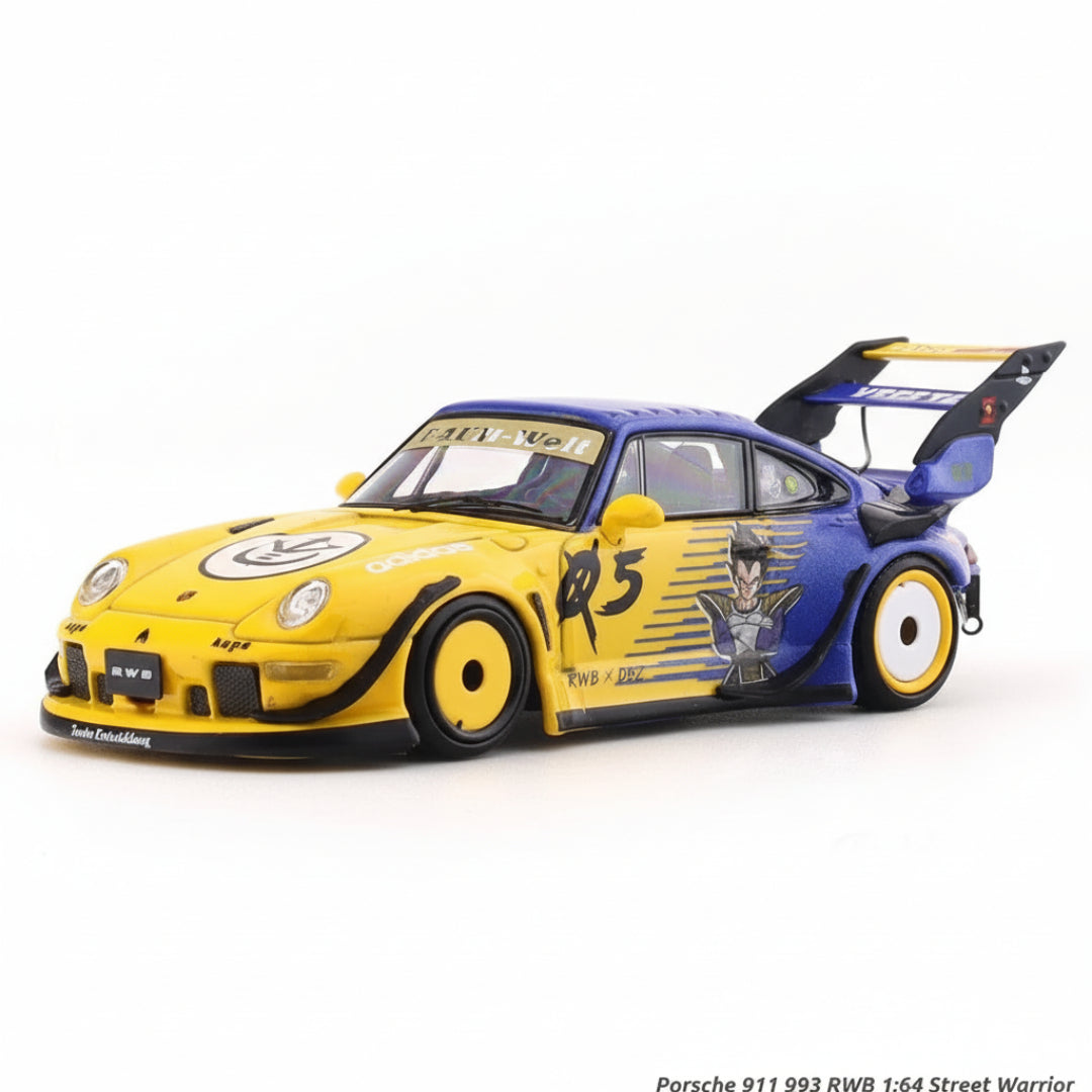 Porsche RWB 993 Street Warrior Ghost Player Yellow & Blue 1:64 Diecast Model Car