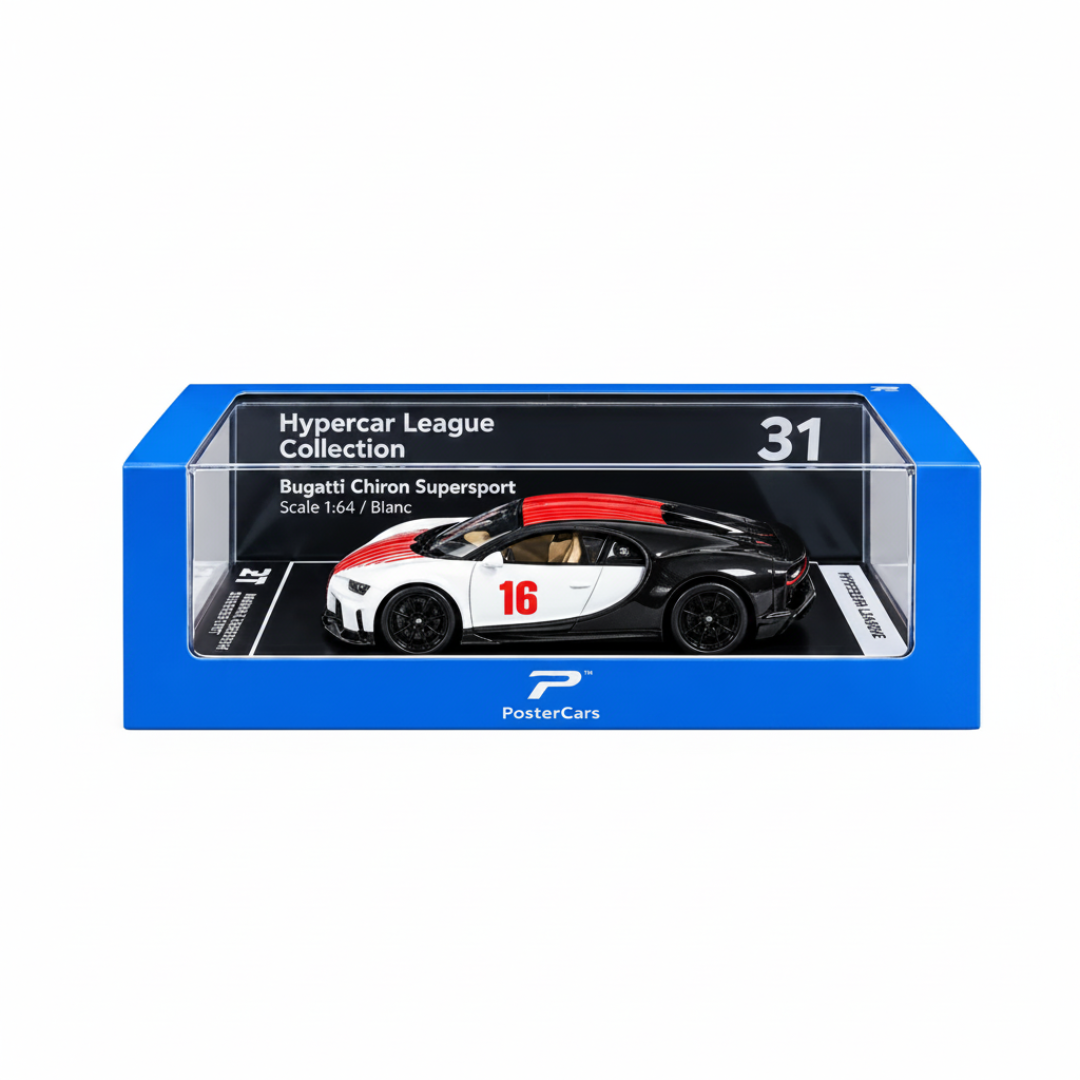PosterCars Bugatti Chiron Supersport Blanc #31 Hypercar League Collection 1:64 Diecast Model Car