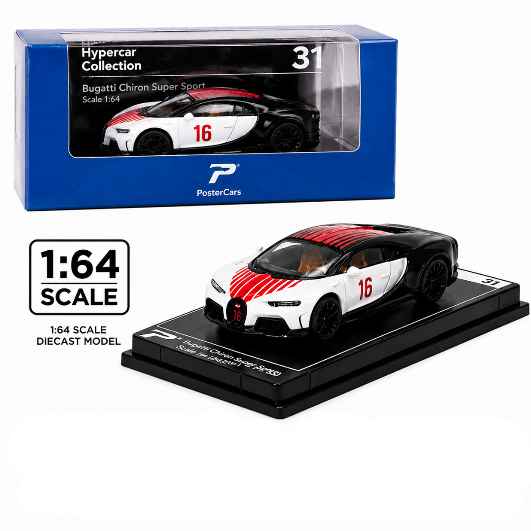 PosterCars Bugatti Chiron Supersport Blanc #31 Hypercar League Collection 1:64 Diecast Model Car