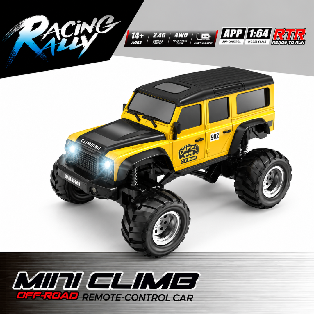 Racing Rally Mini Climb 1:64 4WD RC Car – Yellow Off-Road | 2.4GHz APP Control