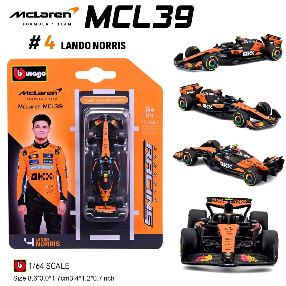 Official Bburago Formula Racing F1 Team 1 : 64 Diecast Scale Model - Mclaren MCL39 4 Lando Norris