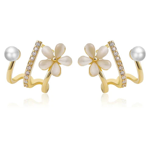 Opal Flower Half Hoop Studs