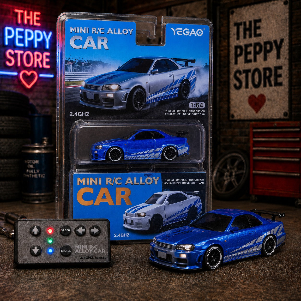 Yegao Remote control car Nissan Skyline GT-R (R34) Scale 1:64 Mini 2.4 GHZ Rem - Blue