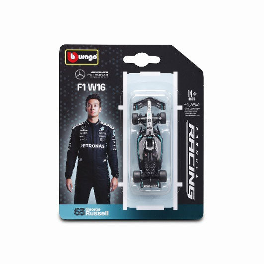 Official Bburago Formula Racing 1 : 64 Diecast Scale Model - AMG Petronas F1 W16 Performance 63 George Russel