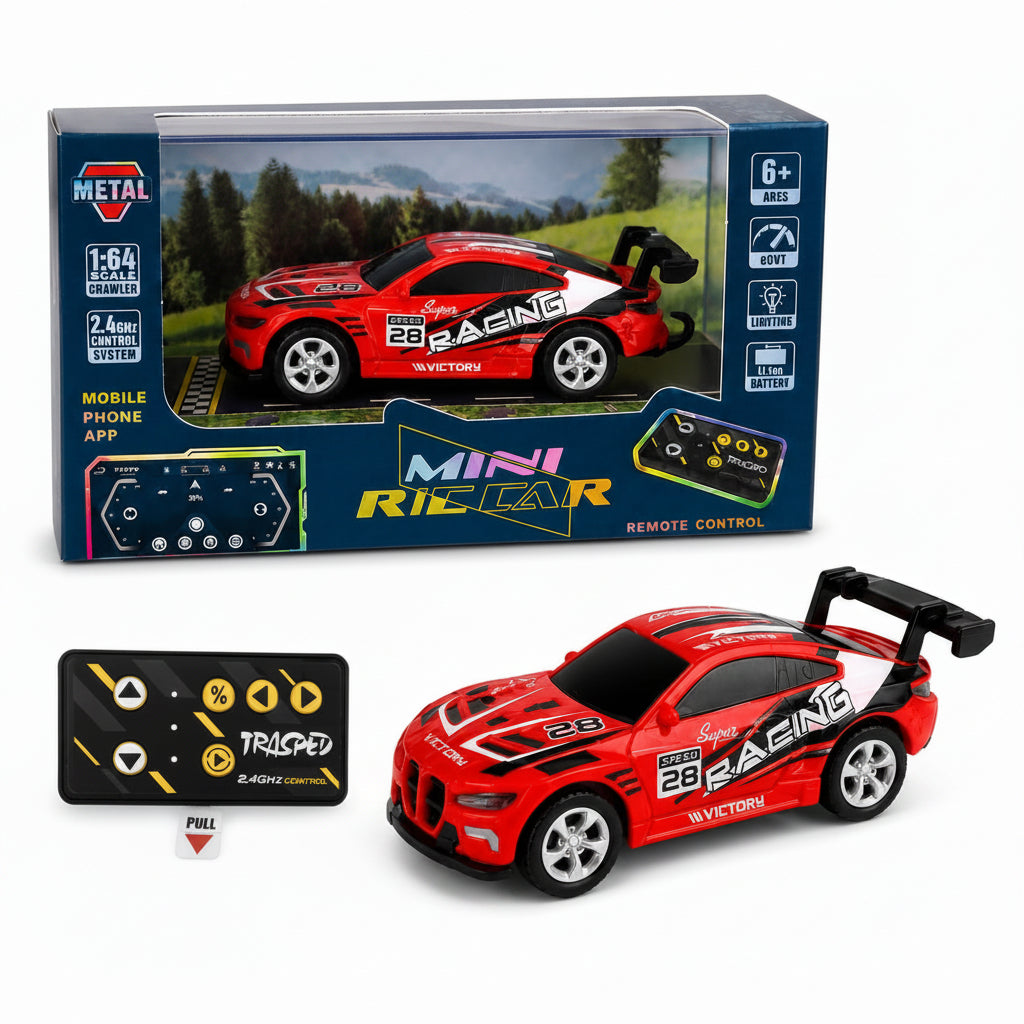 TRASPED 1:64 Mini Remote Control Racing Car – Alloy Model Sports Car(Red)