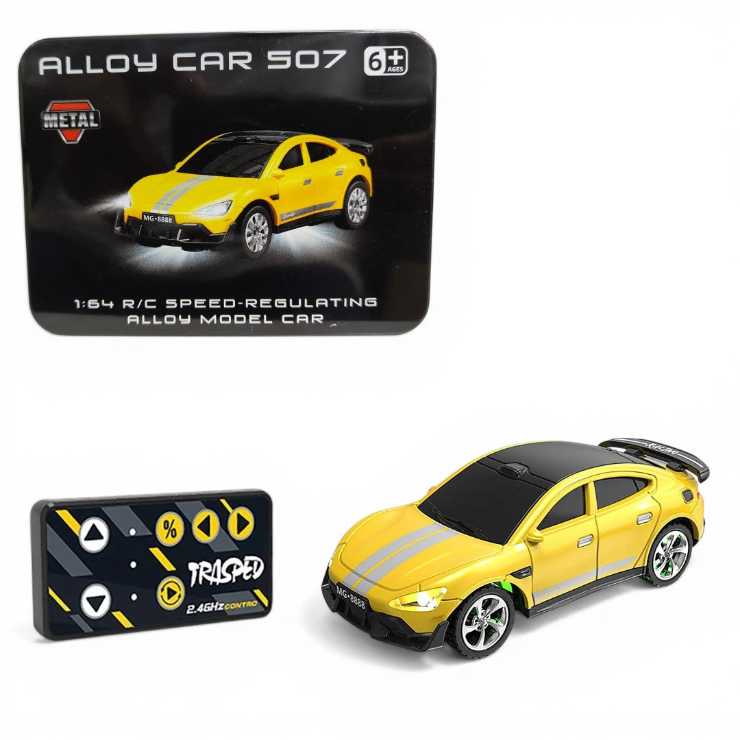 TRASPED Trasped Mini RC Sports Car 1:64 Scale with 2.4GHz Remote Control– Alloy Model Sports Car (Yellow)