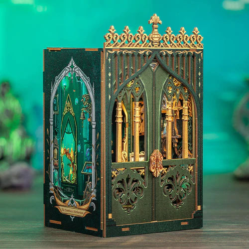 3D Wooden DIY Book Nook Quiet Herbarium Miniature Kit for Bookshelf Decor with LED Ligh