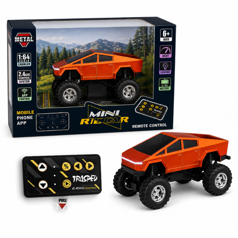 Trasped Cyber Style Mini Remote Control Monster Truck with LED Lights, 2.4GHz Remote & App Control (Red)