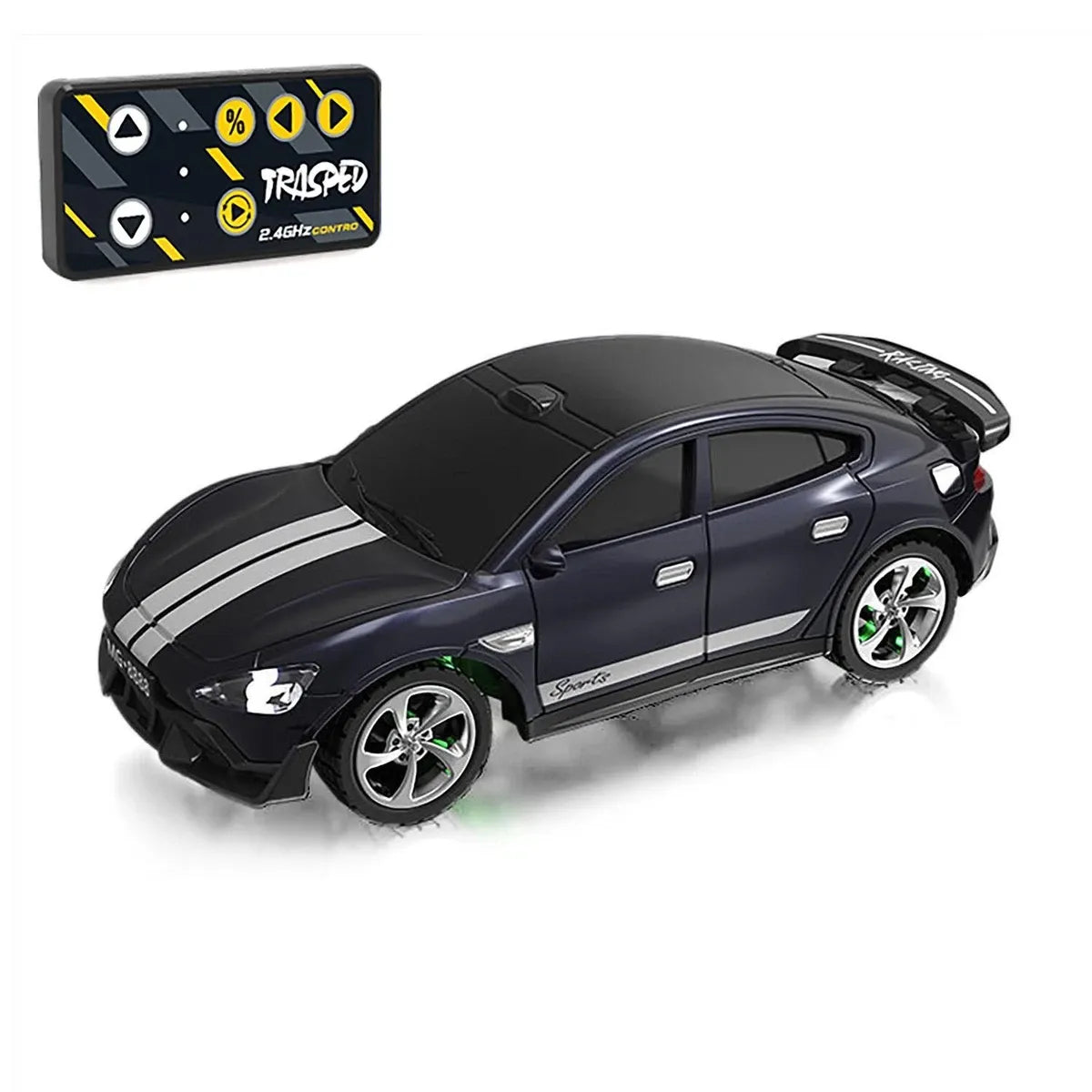 Trasped Mini RC Sports Car 1:64 Scale with 2.4GHz Remote Control– Alloy Model Sports Car (Black)