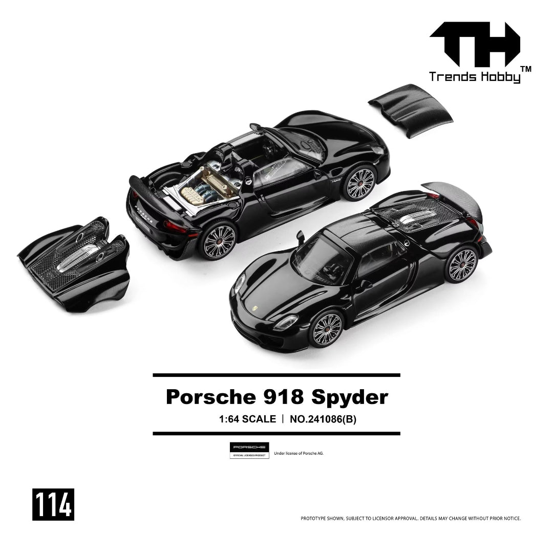 Trends Hobby Porsche 918 Spyder Black 1:64 Diecast Model Car– TH-114