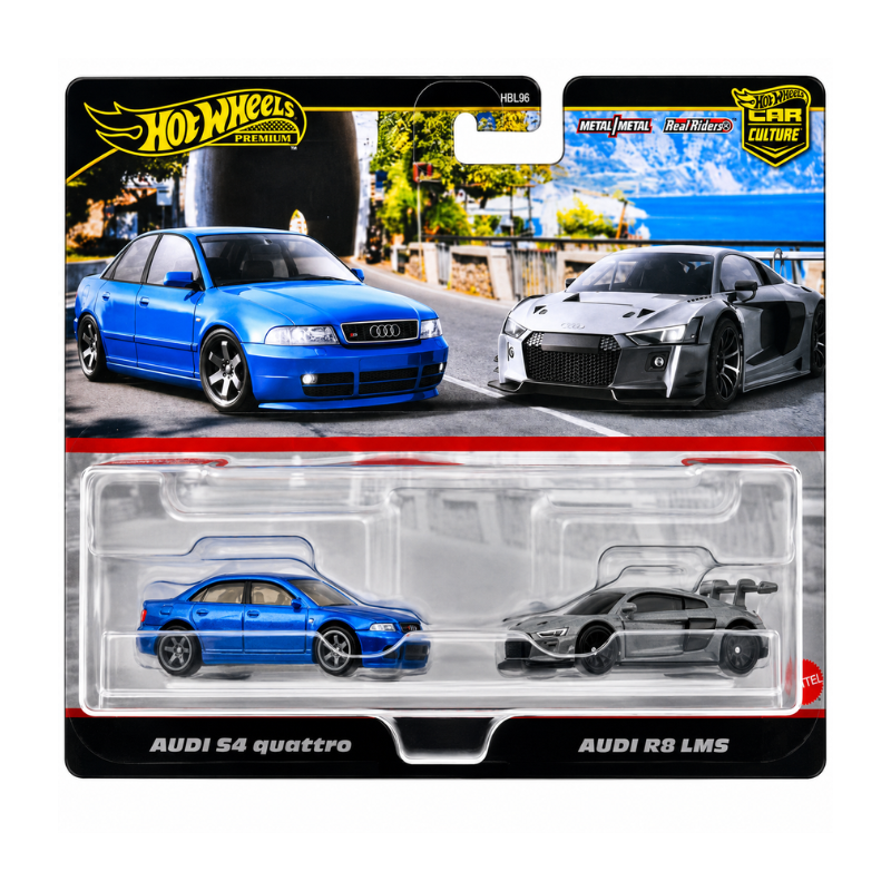 Hot Wheels Premium Imported Car Culture Audi S4 Quattro & Audi R8 LMS Die-Cast Car Set