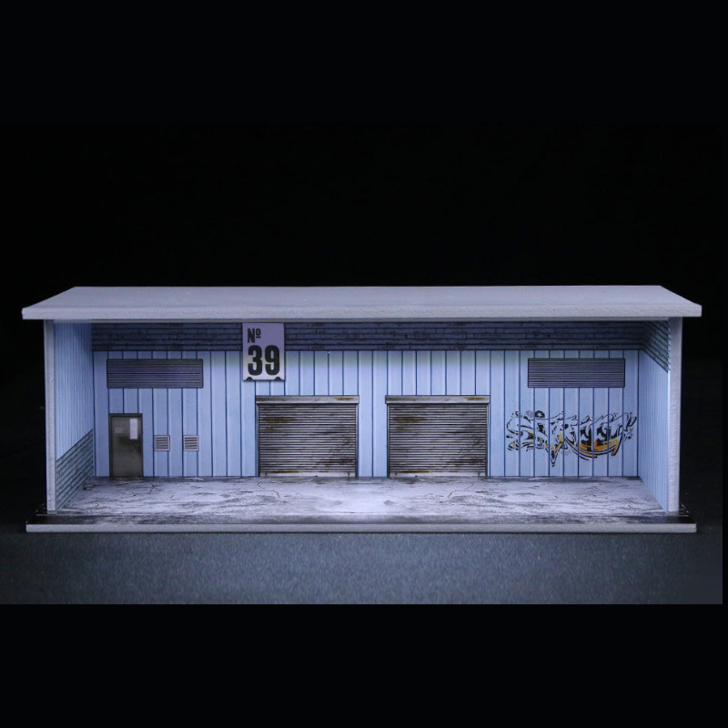 M-COOL Warehouse No. 39 Garage Diorama with LED Lighting – 1:64 Scale Display Scene for Diecast Cars