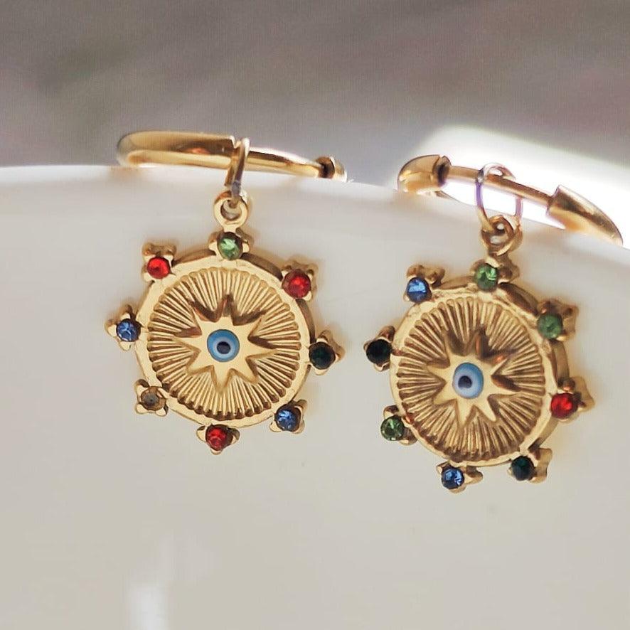 Sunburst Evil Eye Earrings - ThePeppyStore
