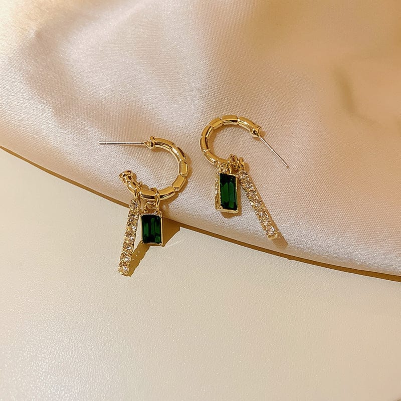 Emerald Drop Stud Earrings