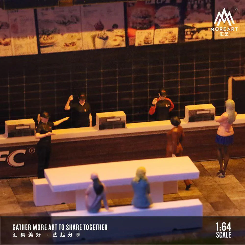 MoreArt KFC Restaurant Parking Diorama with LED Lighting – 1:64 Scale Display Scene for Diecast Cars
