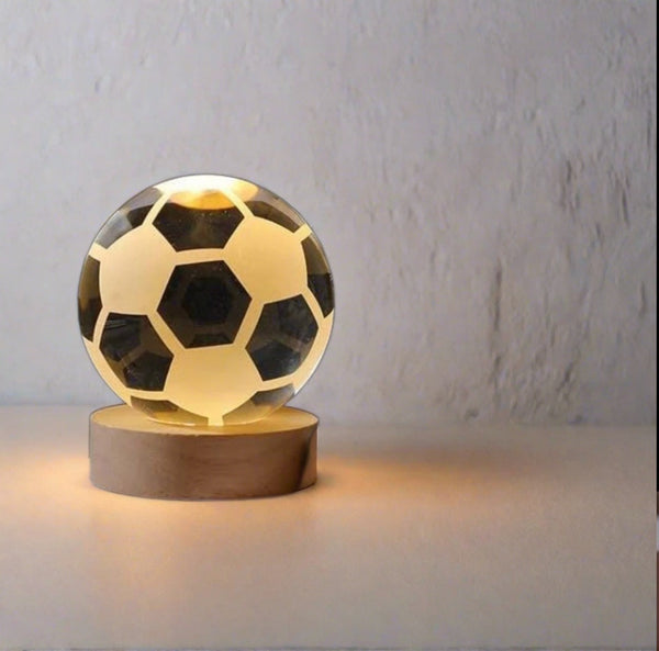 3D Crystal Football With Warm Led with Wood Base
