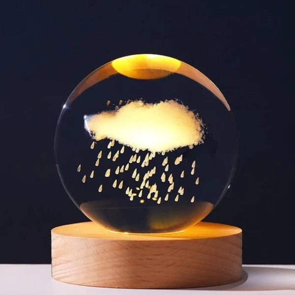 3D Crystal Cloud With Warm Led with Wood Base