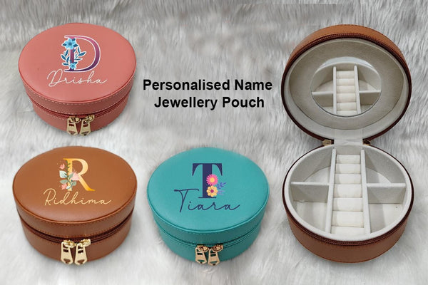 Personalised Name Round Jewellery Pouch (No Cod Allowed On This Product) - Prepaid Orders Only