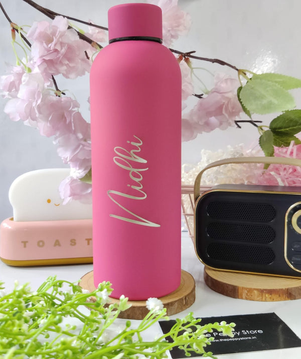 Personalised Insulated Bottle (500 Ml) - Name Engraved - Dark Pink