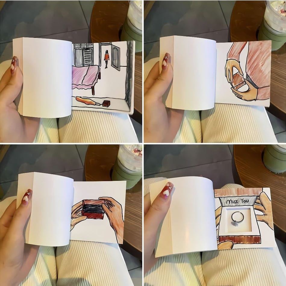 Creative Comic Miss You Flip Book with Finger Ring Space