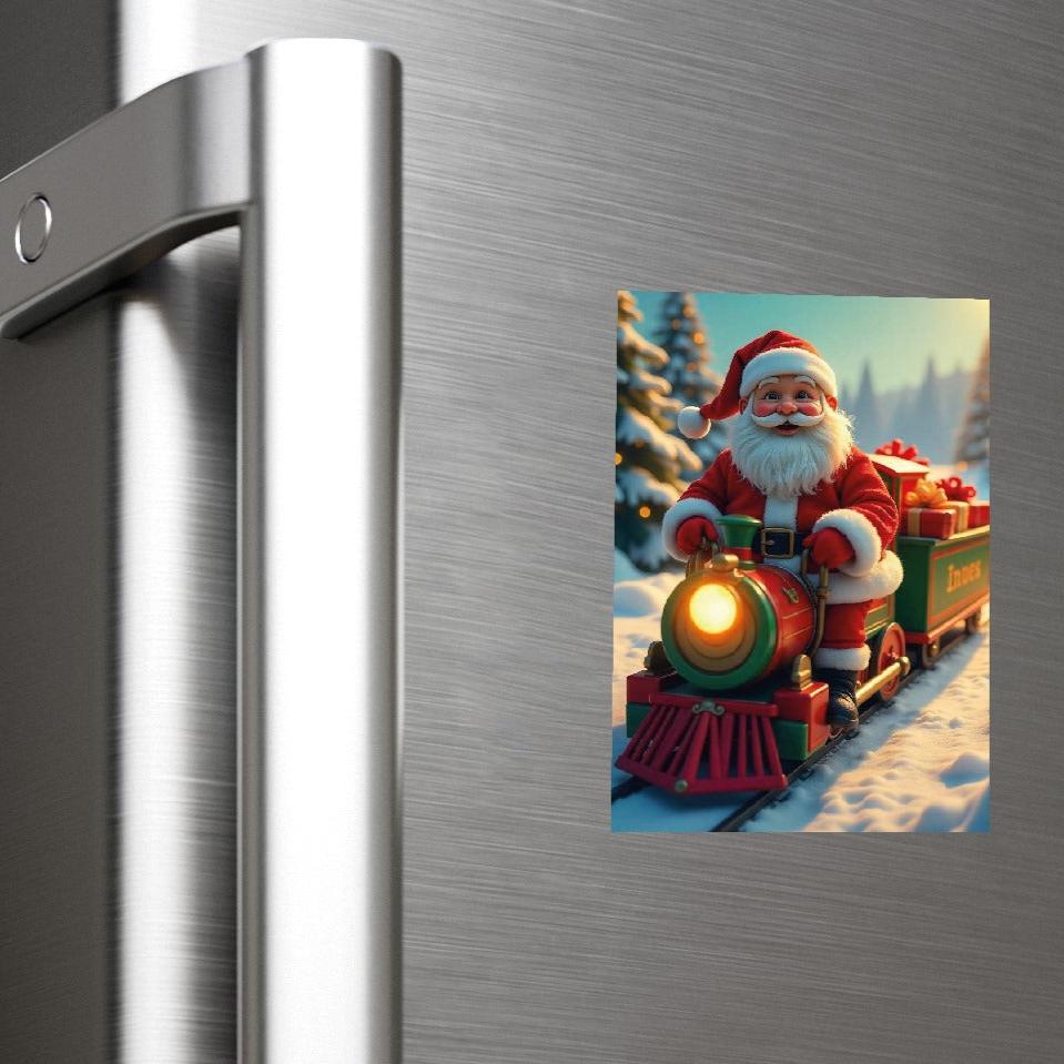 Santa On Train - Christmas Fridge Magnet