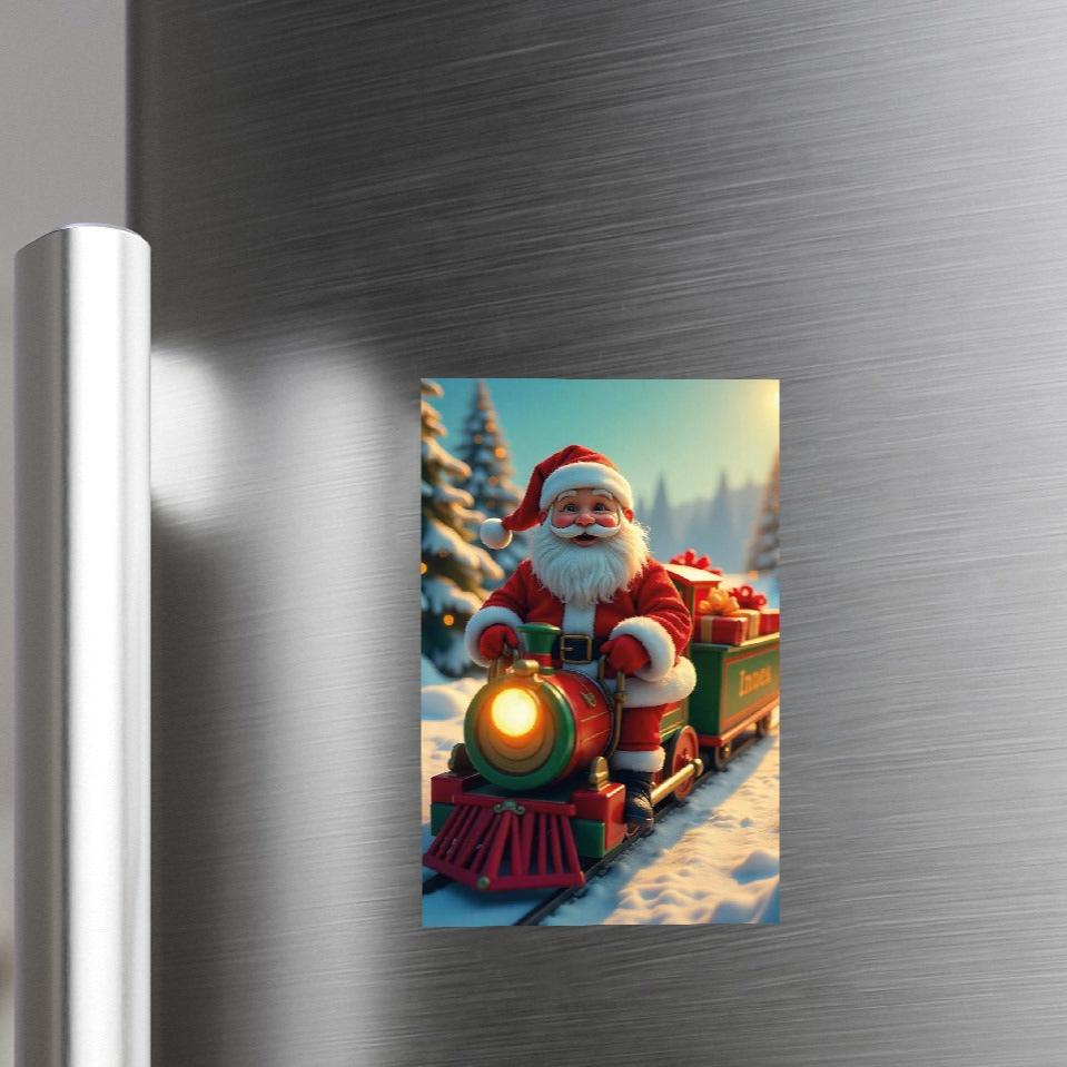 Santa On Train - Christmas Fridge Magnet