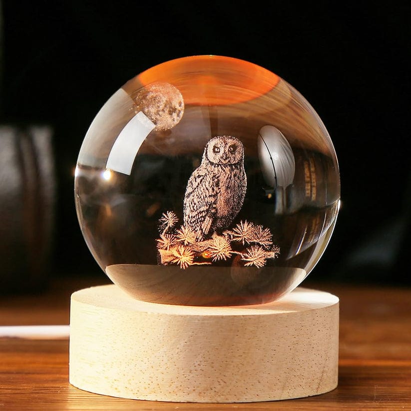 Hedwig Owl Lamp 3D Crystal Warm Led with Wood Base