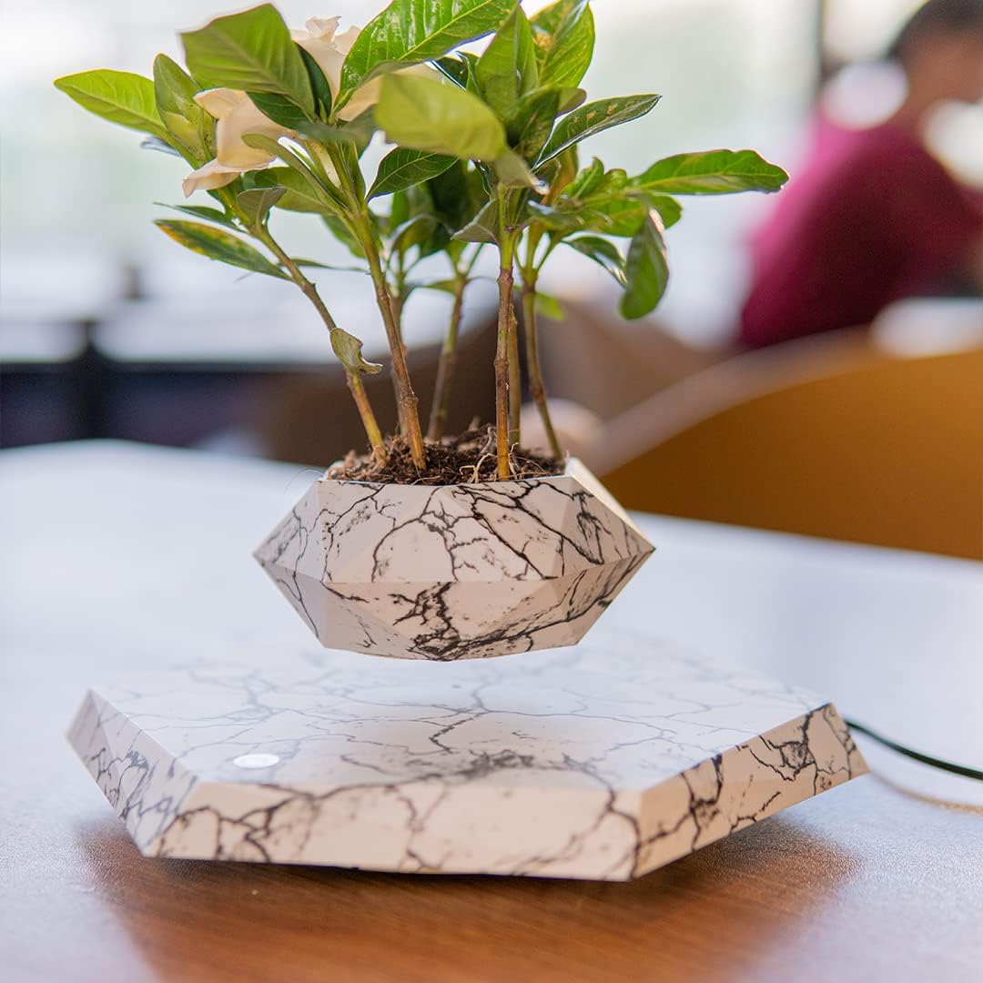 Magnetic Levitating Flower Pot Negative Ion Geometry 360° Floating Bonsai Planter - White (Plants Not Included) (No Cash On Delivery Allowed On This Product) - Prepaid Orders Only