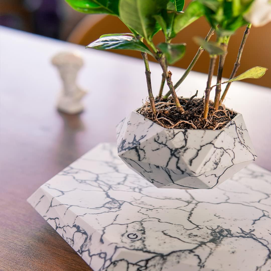 Magnetic Levitating Flower Pot Negative Ion Geometry 360° Floating Bonsai Planter - White (Plants Not Included) (No Cash On Delivery Allowed On This Product) - Prepaid Orders Only