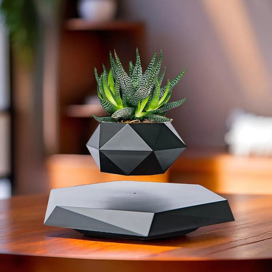 levitating planter pot Buy Magnetic Levitating Flower Pot Negative Ion Geometry Floating Bonsai Planter - Black (Plants Not Included)