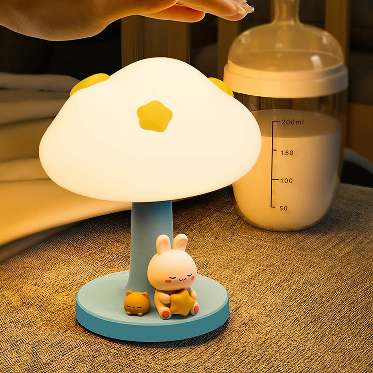 Cute Bunny With Cloud 3D Silicon Touch Lamp - USB Chargeable