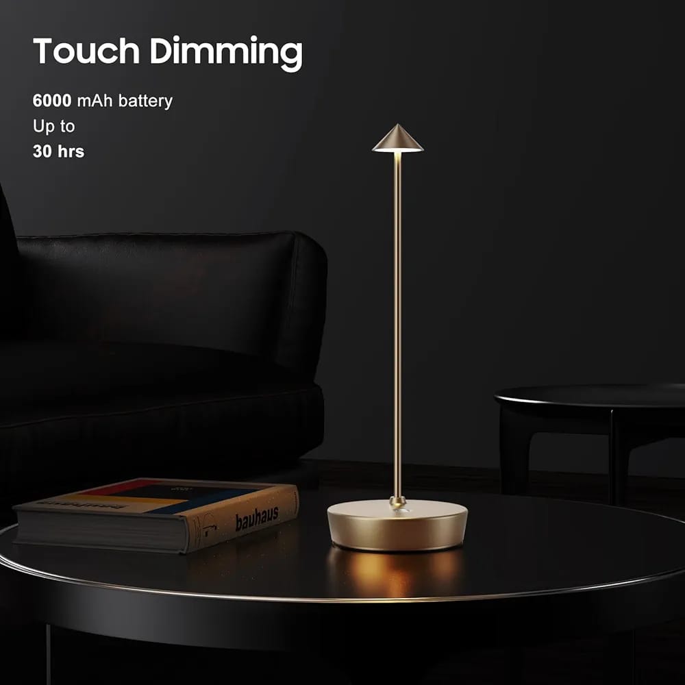 2Pack Cordless Golden Table Lamp,Portable Outdoor Table Lamp Waterproof 6000mAh Battery Desk Lamp, 3 Color Stepless Dimming Table Light for Restaurant/Bedroom/Bar/Outdoor Party/Camping